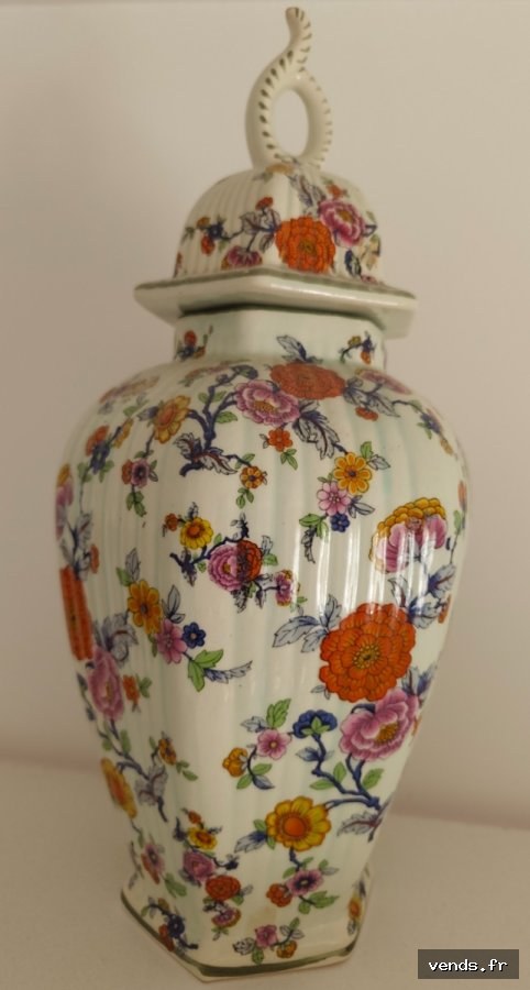 Vase porcelaine chinoise floral avec couvercle - Très bel état