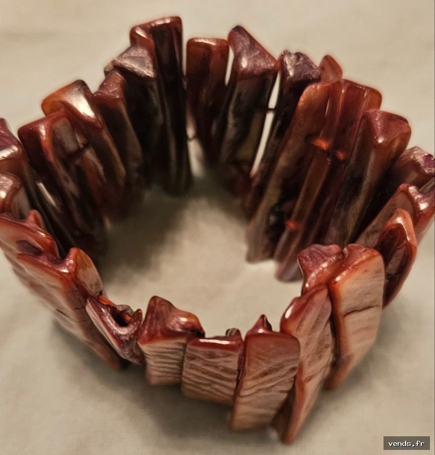 Bracelet élastique nacre naturelle teintes bordeaux/cuivre