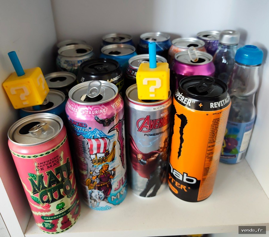 Collection canettes énergie Monster Avengers + Matecito + déco Mario