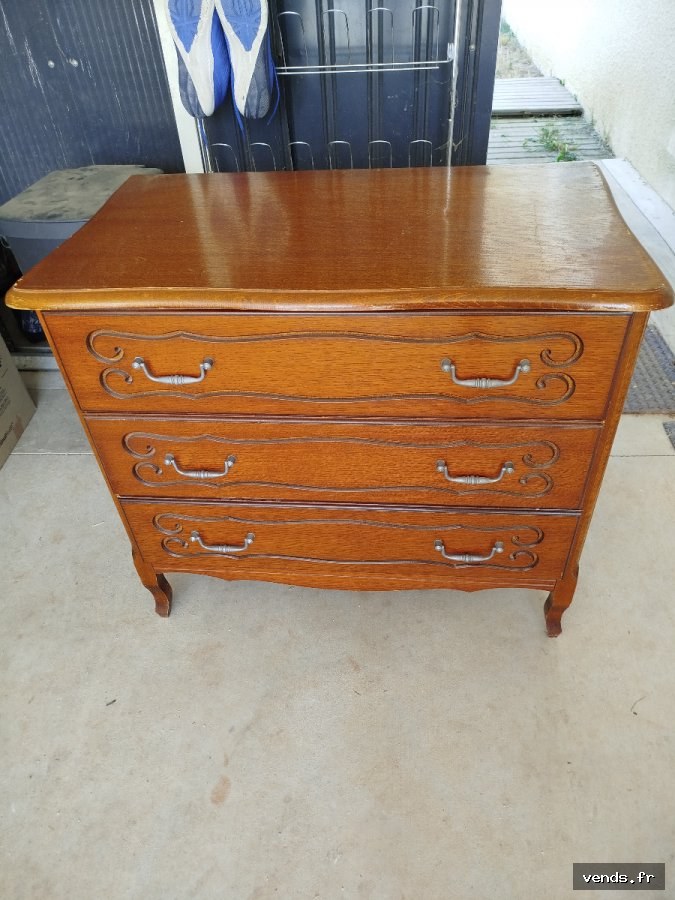 Commode ancienne 3 tiroirs bois massif style rétro