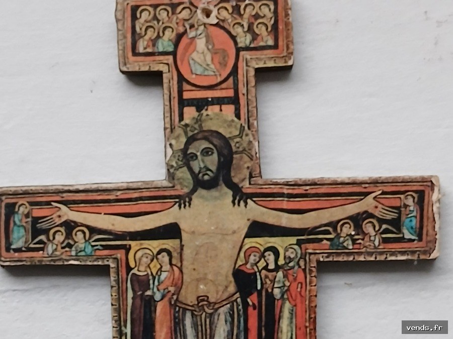 Lot Crucifix Saint Damien et icône religieuse
